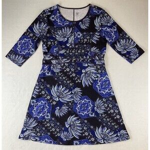 Title Nine Dream Dress Womens Size Large Purple Floral 3/4 Sleeves Zip Pocket